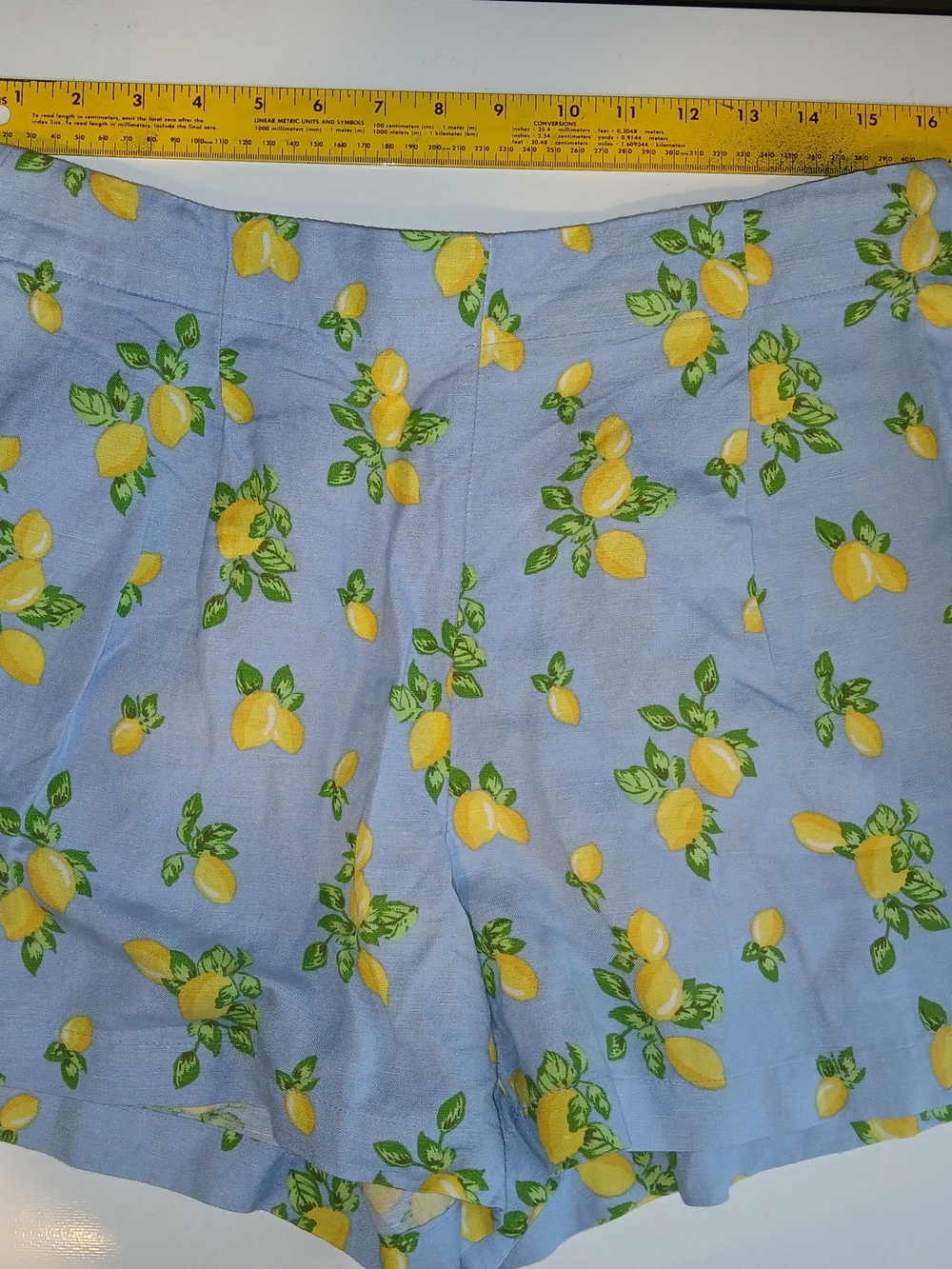 Ann Taylor LOFT Women's Blue Lemons Print Shorts Elastic Waist Linen w/pockets L